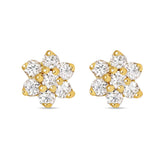 Pair of 925 Sterling Silver Gold PVD Small White CZ Gem Flower Minimal Earrings